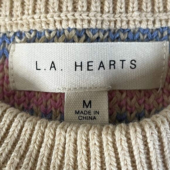 PacSun LA Hearts Sweater Vest Jr Medium Tan Blue Pink Geometric Pattern Retro - Picture 4 of 7
